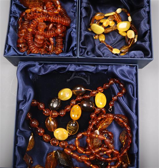Mixed amber necklaces and bracelets.